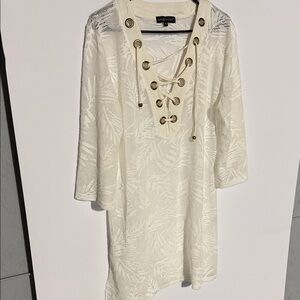 Women’s Cream Lace-Up Swim Coverup with Eyelet Detail